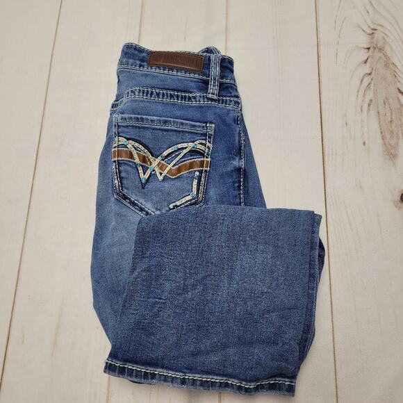 Rock & Roll denim bootcut mid rise cowgirl rodeo jeans leather - Picture 2 of 9